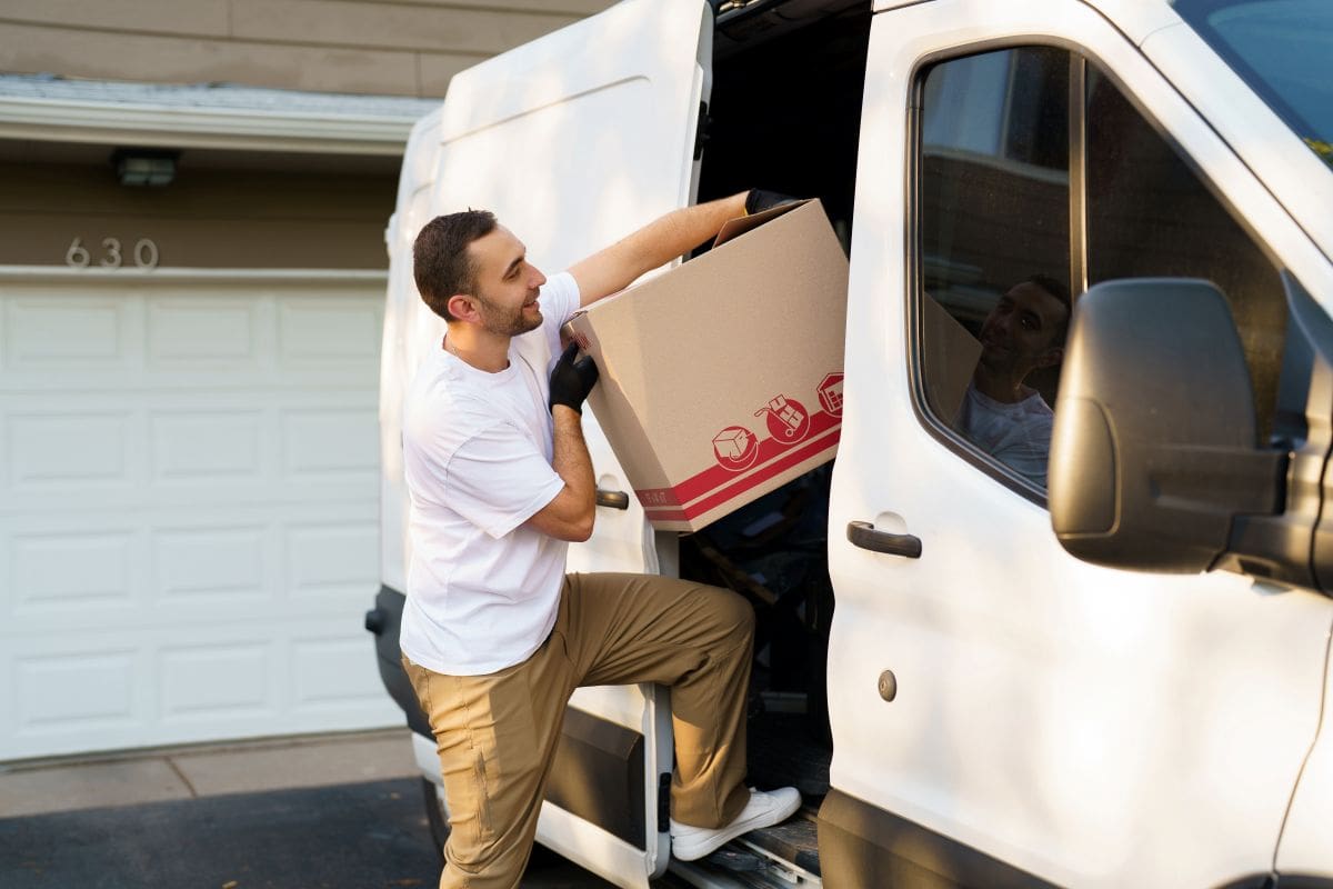 Worker delivering packages with his company van