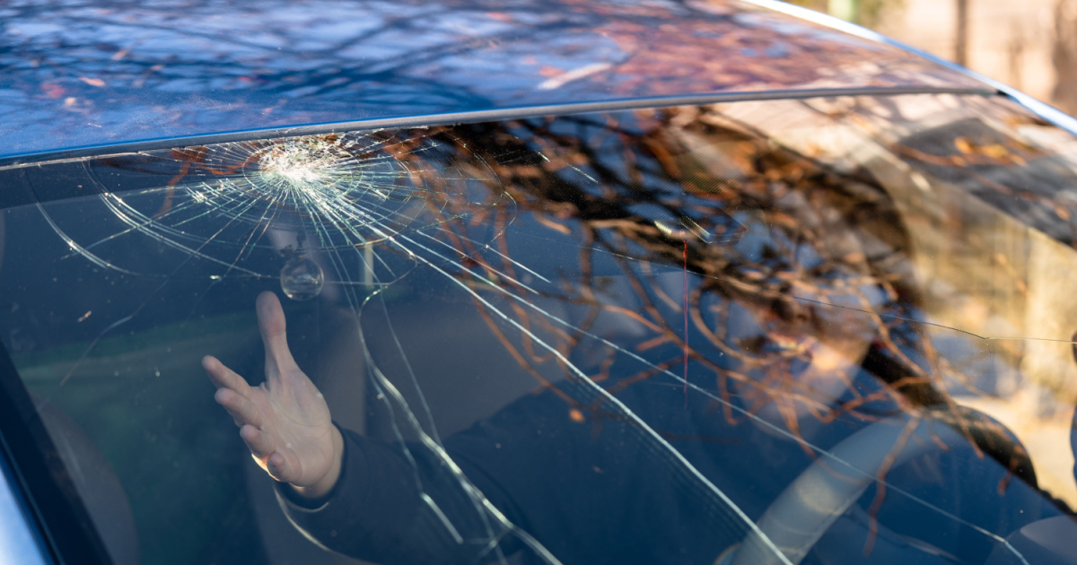 Cracked windshield on a car