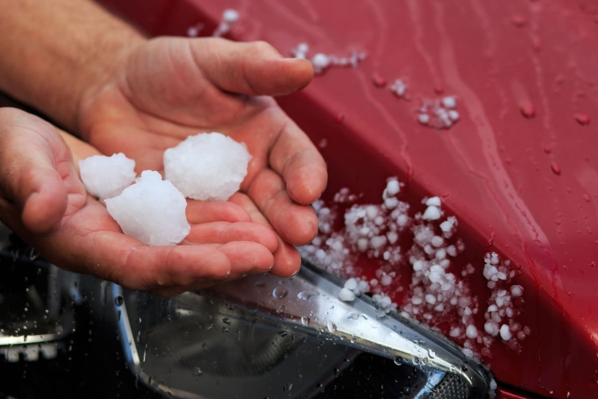 Hail damage on a car