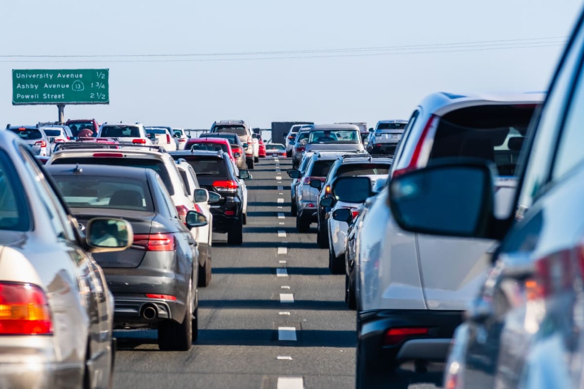 driving on a crowded highway during holiday travel
